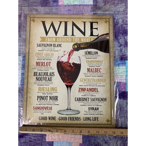 Wine From Around The World Metal 12.5x16 Sign Kitchen She Shack Wall Decor - Picture 3 of 3